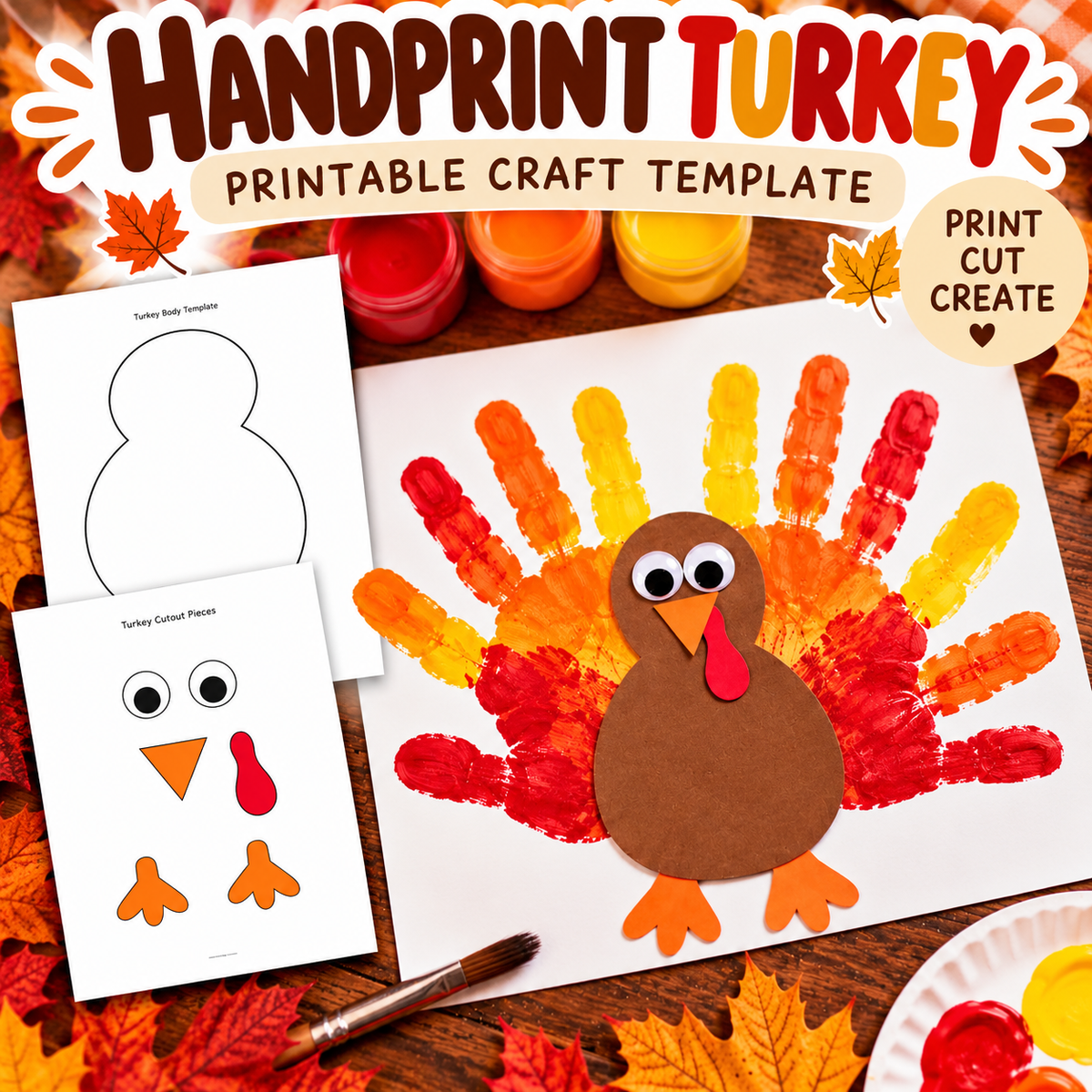 Handprint Turkey Craft Template | Printable PDF