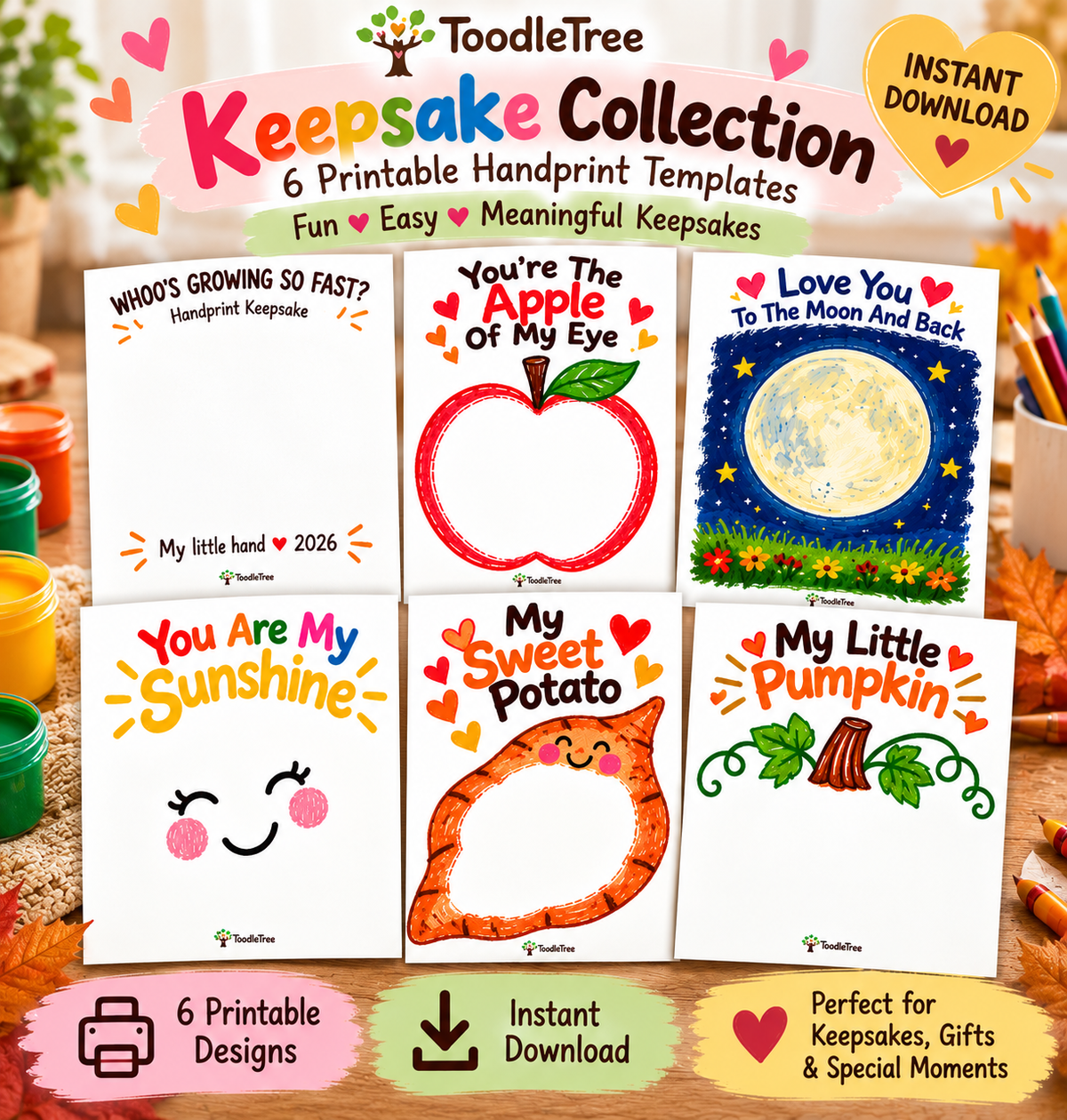 ToodleTree Keepsake Collection six printable handprint craft templates